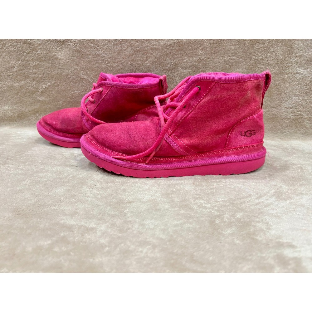 UGG Neumel Pink Suede Lace Up Chukka Boots Ankle Shearling Winter Womens 8